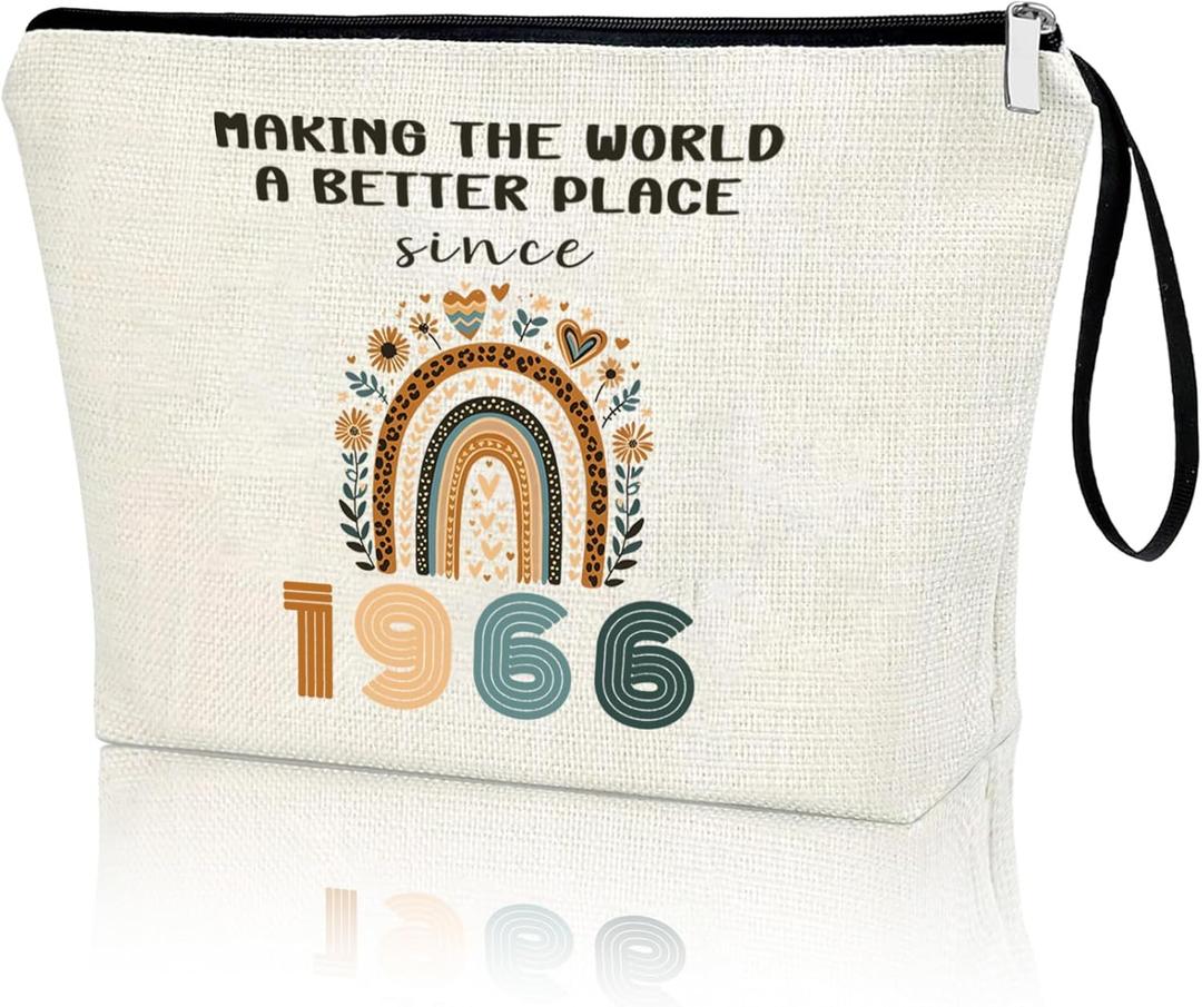 60th Birthday Gift for Women 1966 Year Gifts Idea Makeup Bag 60-Year-Old Decoration Gifts for Grandma Wife Aunt Friend Cosmetic Bag Organizer Zipper Pouch Gift for Retirement Anniversary