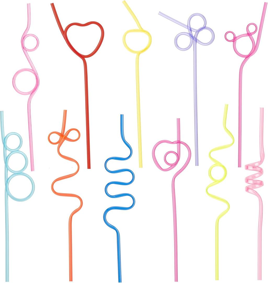 24 Pcs Crazy Silly Straws, Reusable Plastic Loop Curly Drinking Straws for Valentines Day Gift Christmas Birthday Wedding Party Supplies Decoration