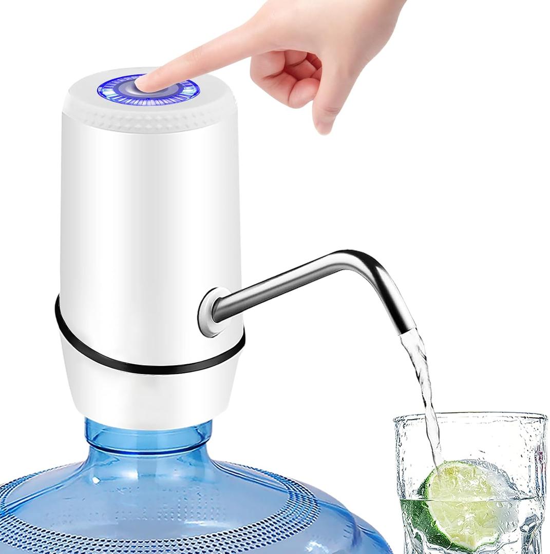 Water Dispenser for 5 Gallon Bottle, Electric Water Pump for 5 Gallon Jug with Switch and USB Charging, Portable Automatic Water Jug Dispenser for Camping, Travel, Home, Kitchen, Office (White)