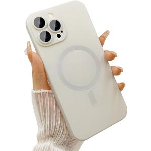 ankofave Magnetic for iPhone 15 Pro Phone Case for Women Men, Cute Matte Luxury Soft Metallic Luster Design with Camera Lens Protector, Compatible with Magsafe Case for iPhone 15 Pro 6.1"-White