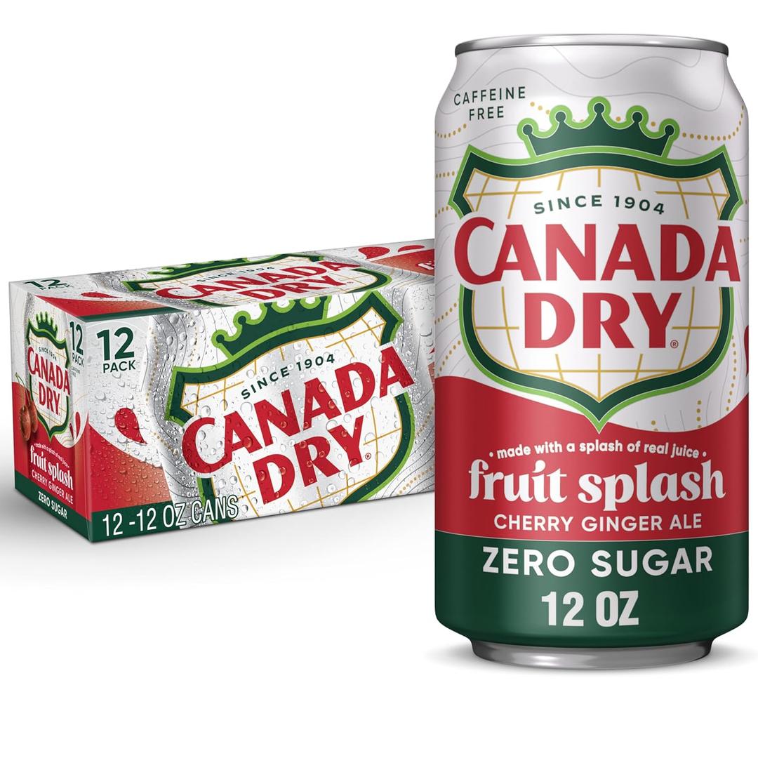 Canada Dry Zero Sugar Cherry Gingerale Fruit Splash 12oz, Pack of 9, Best By: OCT 11 2025