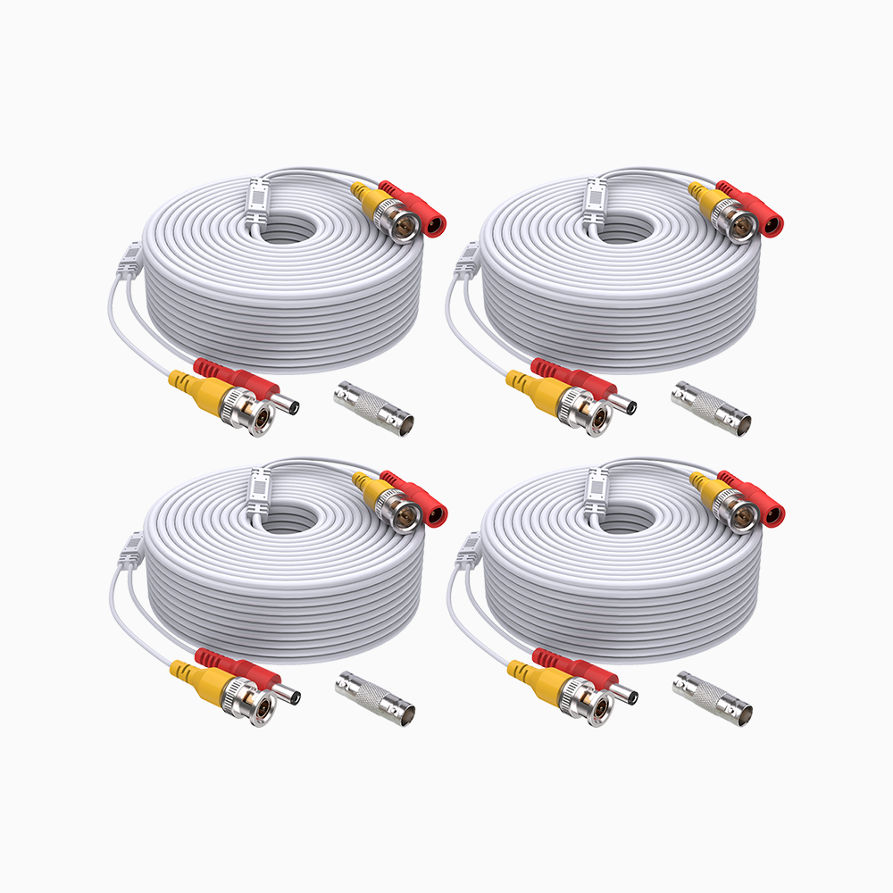 4 PCS 100 Ft 2-In-1 Video Power Cables (White)