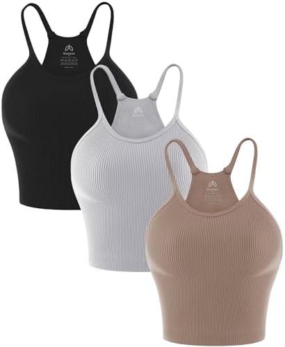 Sunzel Free to Be Tank, Crop Ribbed Tank Tops Seamless Racerback Camisoles No pad Camis Cropped Workout Gym Yoga, Size L/XL