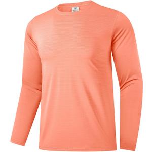 Men's UPF 30+ Shirts Long Sleeve T-Shirt Runing Sun Shirt Moisture Wicking Top (Orange)