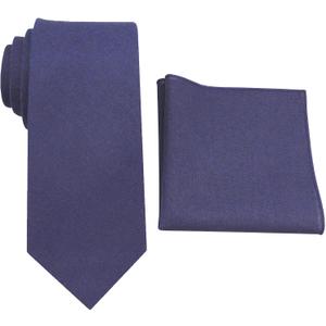 Mens Linen Tie Set - Solid Necktie with Pocket Square (Blue)