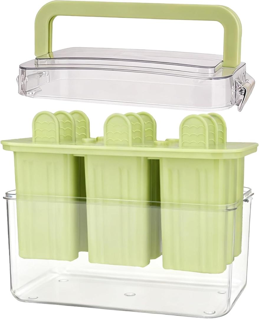 Popsicles Molds with Lid and Bin 9 Pieces Reusable Easy Release Entire Homemade Popsicle Molds Odorless Ice Pop Maker BPA Free (9 Grid Green)