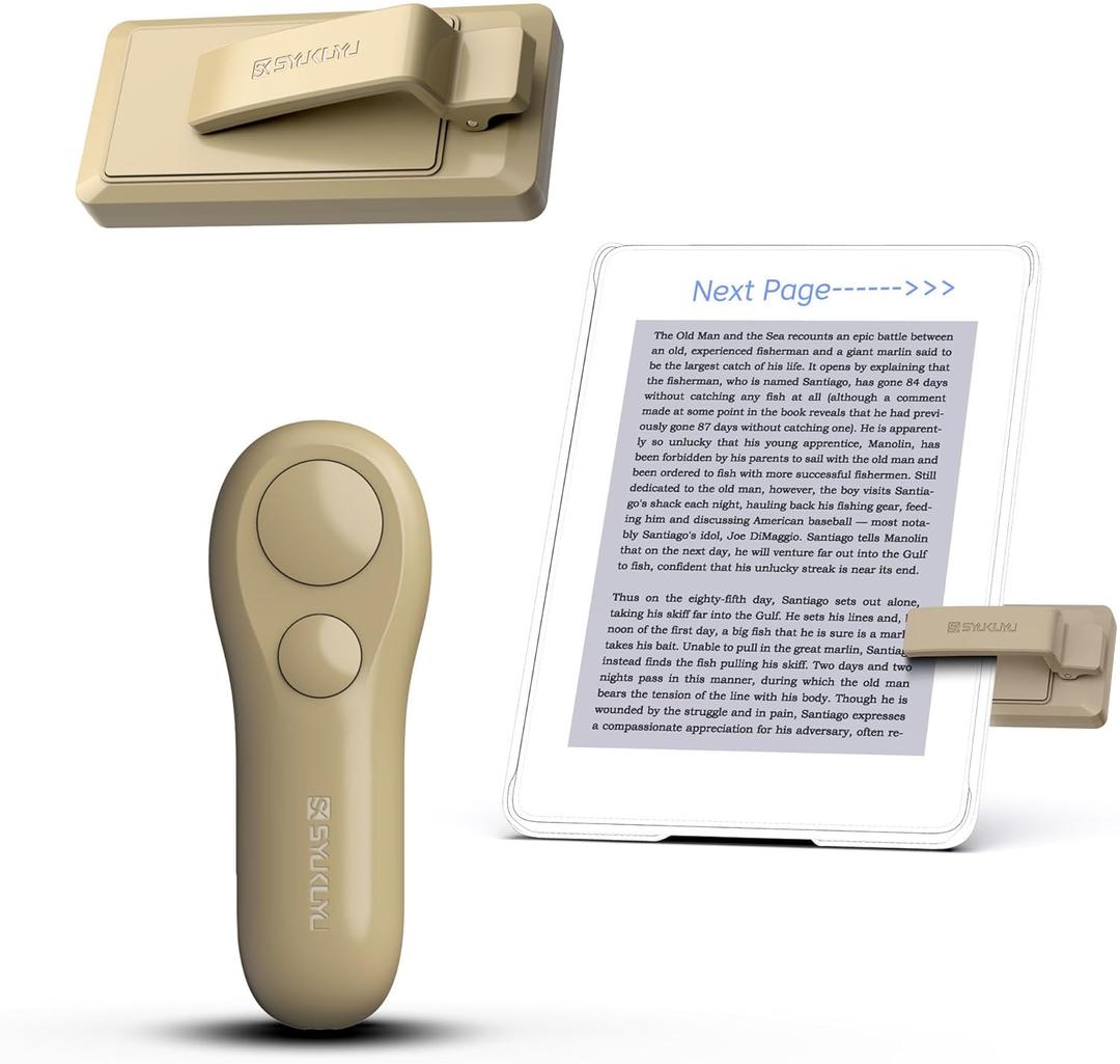SK SYUKUYU RF Remote Control Page Turner for Kindle Reading Ipad Surface Comics, iPhone Android Tablets Reading Novels Taking Photos(Light Brown)