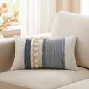 Kevin Textile 12x20 Inch Lumbar Throw Pillow Cover 1 Pack Boho Decorative Cotton Thread Woven Textured Tassel Rustic Farmhouse Rectangle Cushion Cover for Couch Sofa Chair Bed, Blue