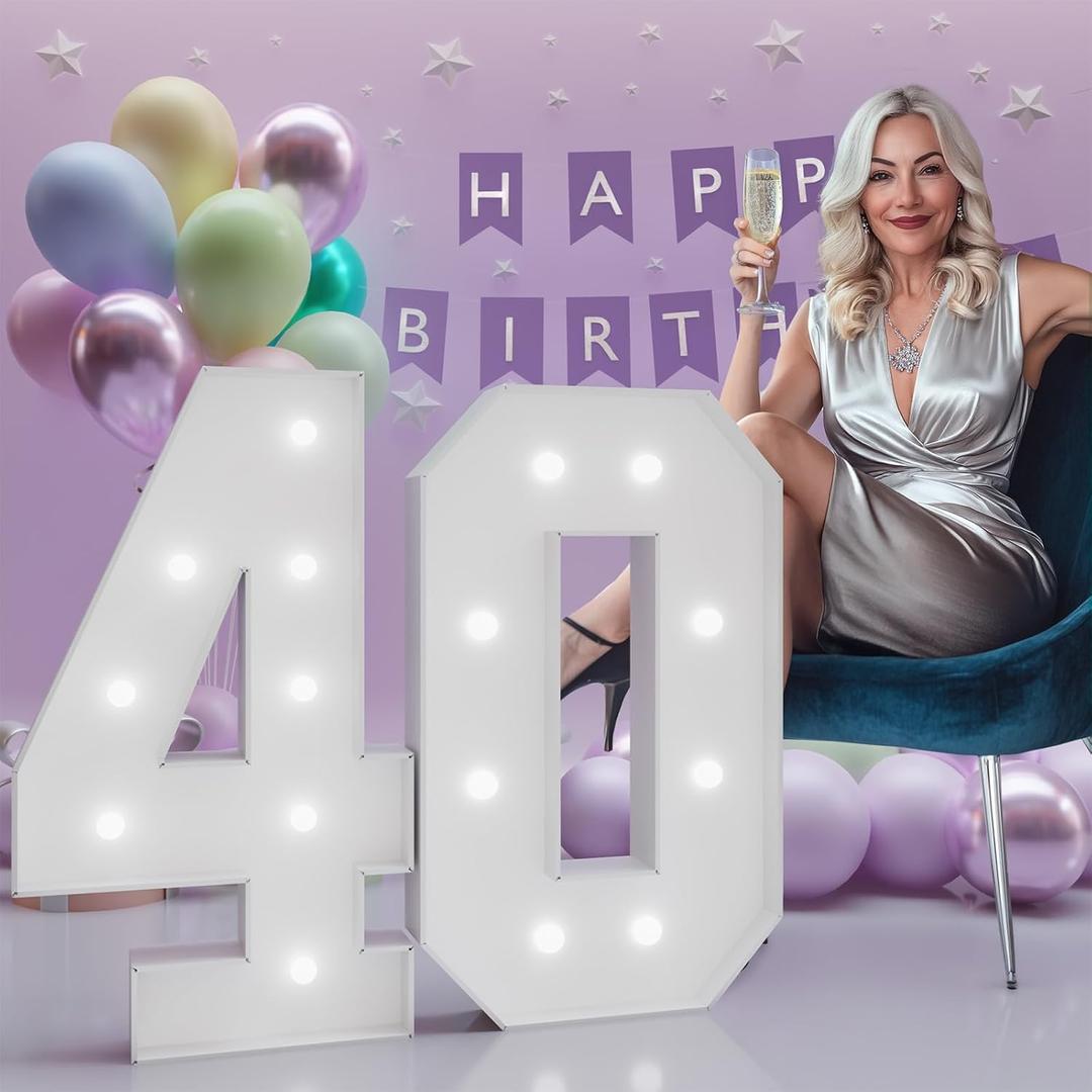 3FT Light Up Numbers 40, 40th Birthday Decorations for Women Men Her Him, Marquee Numbers 3 Feet Tall Light Up Sign for Birthday Party Anniversary Decorations