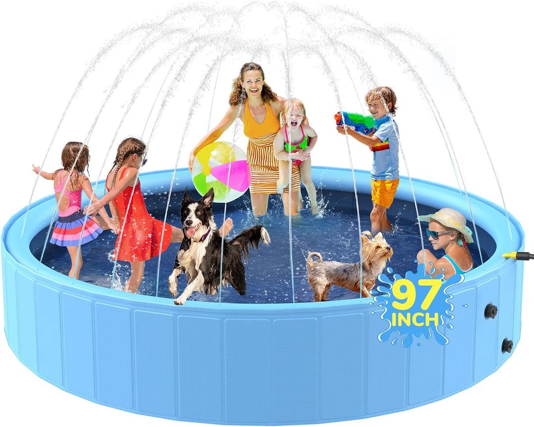 Sprinkler Pool for Kids, 97'' Non-Slip Kids Pool, Dog Swimming Pool for Kids, Heavy Duty Dogs Splash Pad Pools for Large Dogs, Hard Plastic Kiddie Pool for Backyard