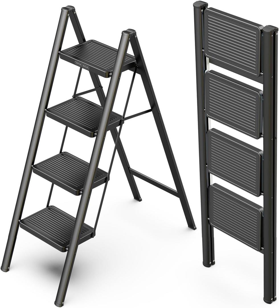 4 Step Foldable Step Stool, 330lbs Load, Black