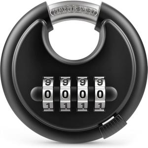 BOSCO 70mm Combination Disc Padlock, Heavy Duty 4 Digit Keyless Number Lock with Stainless Steel Shackle, Anti Cut Security Lock for Gate, Garage, Locker & Outdoor Use, Black