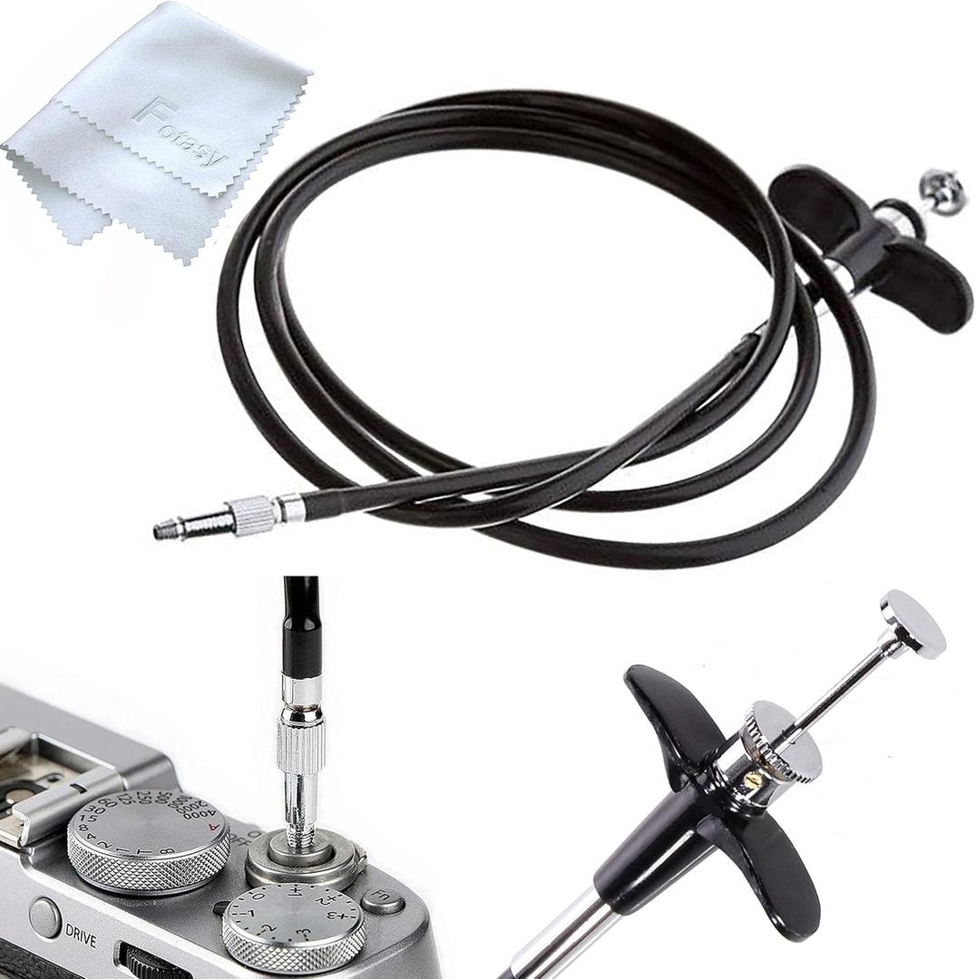 Fotasy 100cm Mechanical Cable Shutter Release with Bulb-Lock for Fujifilm X10 X20 X30 X100s X100t X-Pro1 X-Pro2 X-E1 X-E2, Leica M6 M7 M8 and Nikon Df F4 FM2 F3 FE FM3a F80, Threaded Release Cable (Black)