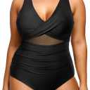Yonique Plus Size Swimsuit One Piece Bathing Suits for Women Tummy Control Slimming Swimwear (Black Mesh), 22W