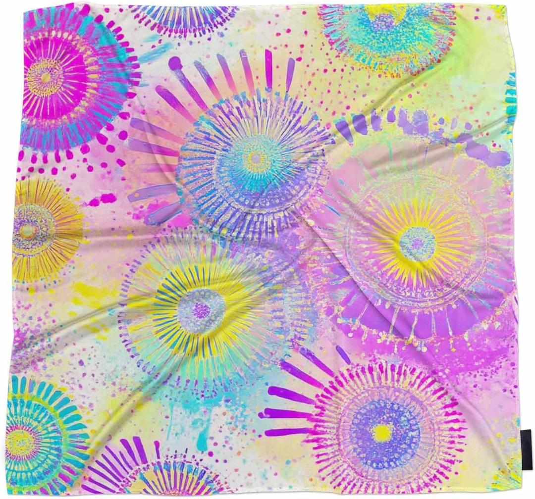 Floral Paisley Pattern Head Scarf Silk Feel Like Blue Vintage Flower Ethnic Folk Style Bandana Soft for Women Girls