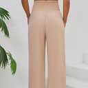 Womens Elastic High Waisted Wide Leg Pants Casual Loose Flowy Palazzo Pant Long Lounge Capri Trousers with Pocket (Beige, M)