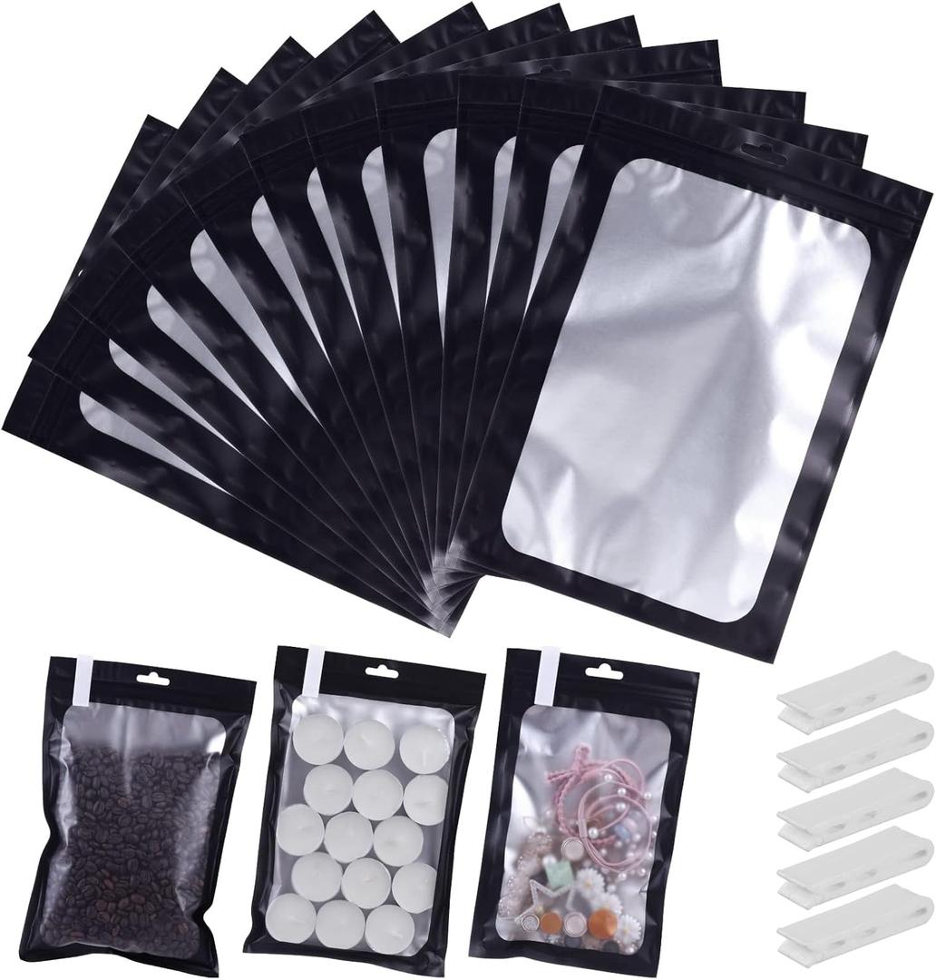 120 PCS-7x10 Reclosable Mylar Bags Black for Food Storage, Resealable Mylar Bag 1 Quart with Clear Window for Small Businesses, Smell Proof Aluminum Foil Zipper Edible Packaging Bag for Candies