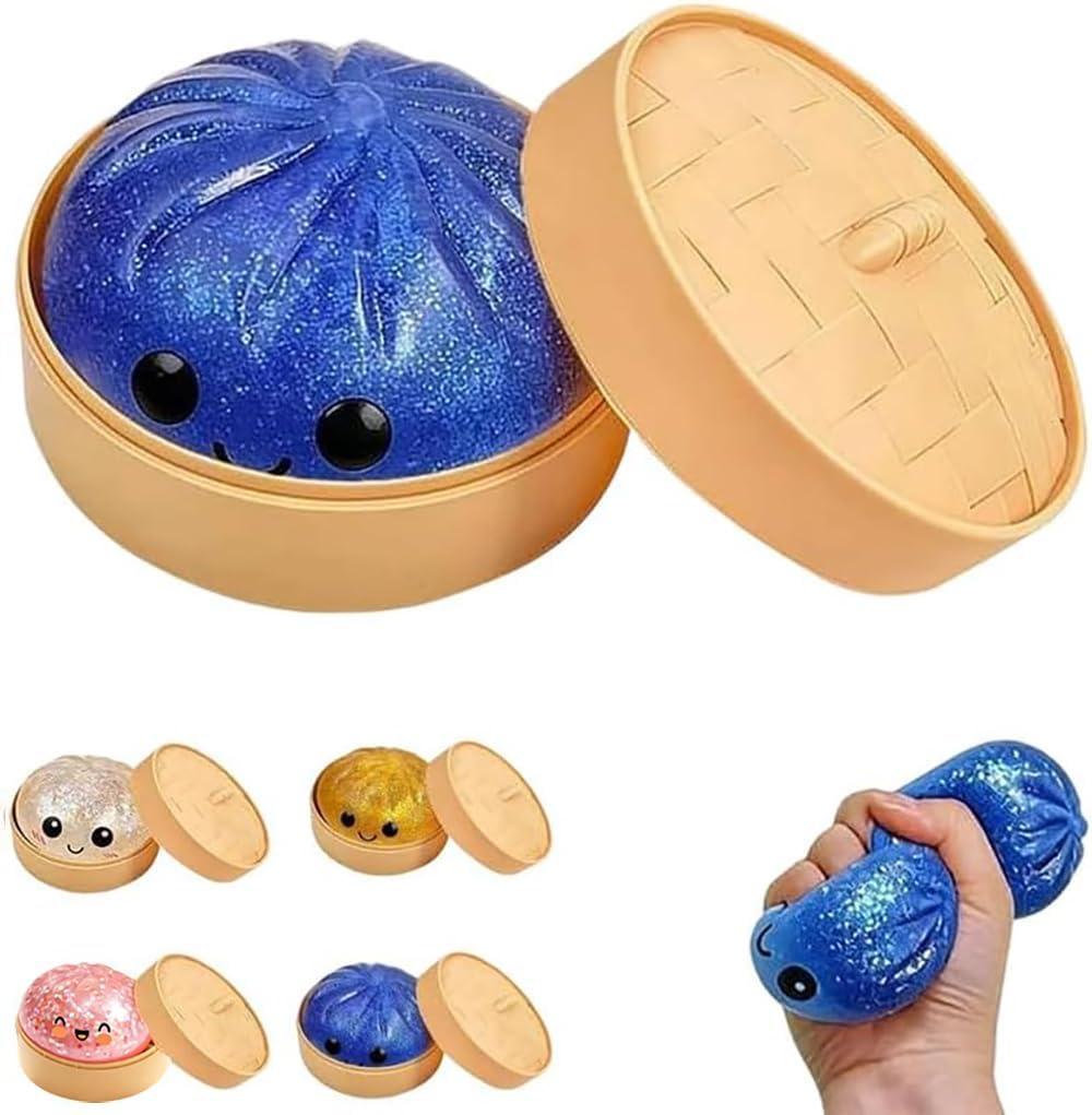 Dumpling Squishy Stress Relief Toy, Mystery Box Squeeze Ball, Sensory Fidget Toy for Anxiety Relief, Easter & Holiday Basket Stuffer (Blue)