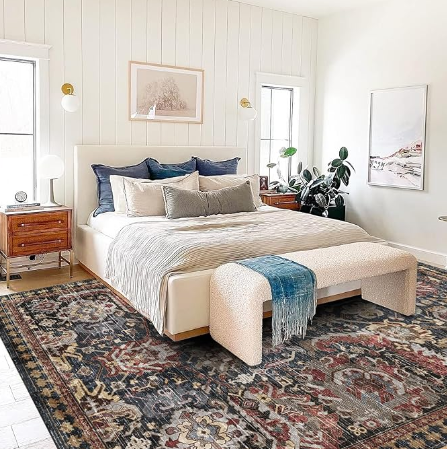 RUGSURE Washable Area Rugs  Perfect for Living Room, Bedroom, Kids Room, Nursery  Stain & Water Resistant NonSlip, Pet & Child Friendly, Vintage Tribal Area Rugs (Rust, 6' x 9')