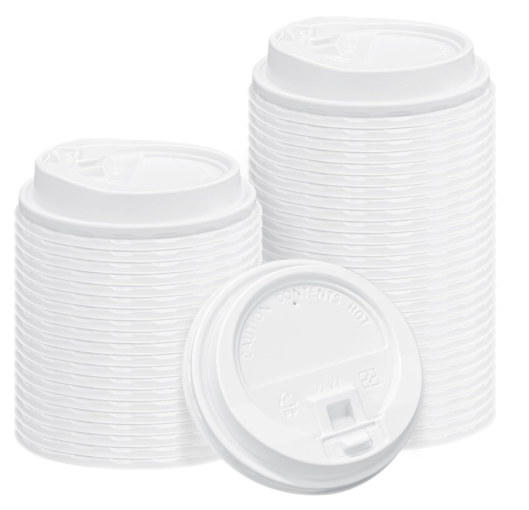 SIUQ 150 Pack Coffee Cup lids, Disposable Plastic Cup Lids for 10, 12, 16, 20, 24 oz Paper Cups, Hot/Cold Drinking Cup Lids, 3.54 Inches/90 mm Diameter  White