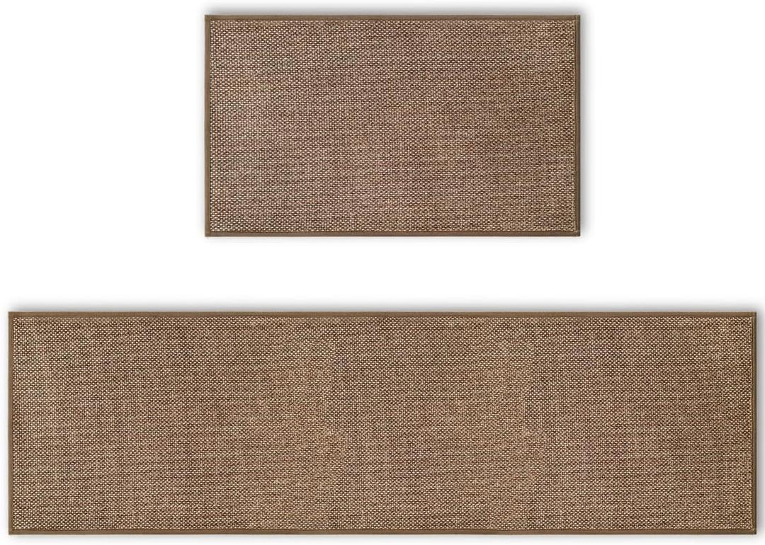 Artoid Mode Washable Kitchen Rugs and Mats Set of 2, Non-Skid Rubber Absorbent Kitchen Mats for Floor Front of Sink Hallway- 17x29 and 17x60 Inch