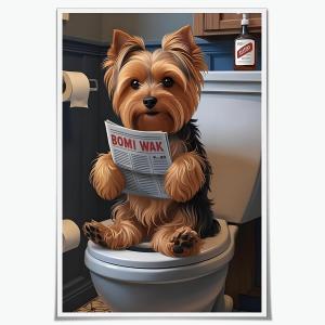 Bathroom Wall Decor Art Funny Silky Terrier Dog in Toilet Reading Newspaper Canvas Print Poster Pet Lover Gift Home Dog Theme Room Aesthetics Humorous Animal pictures 24x36inch Unframed (style-1-Unframed)
