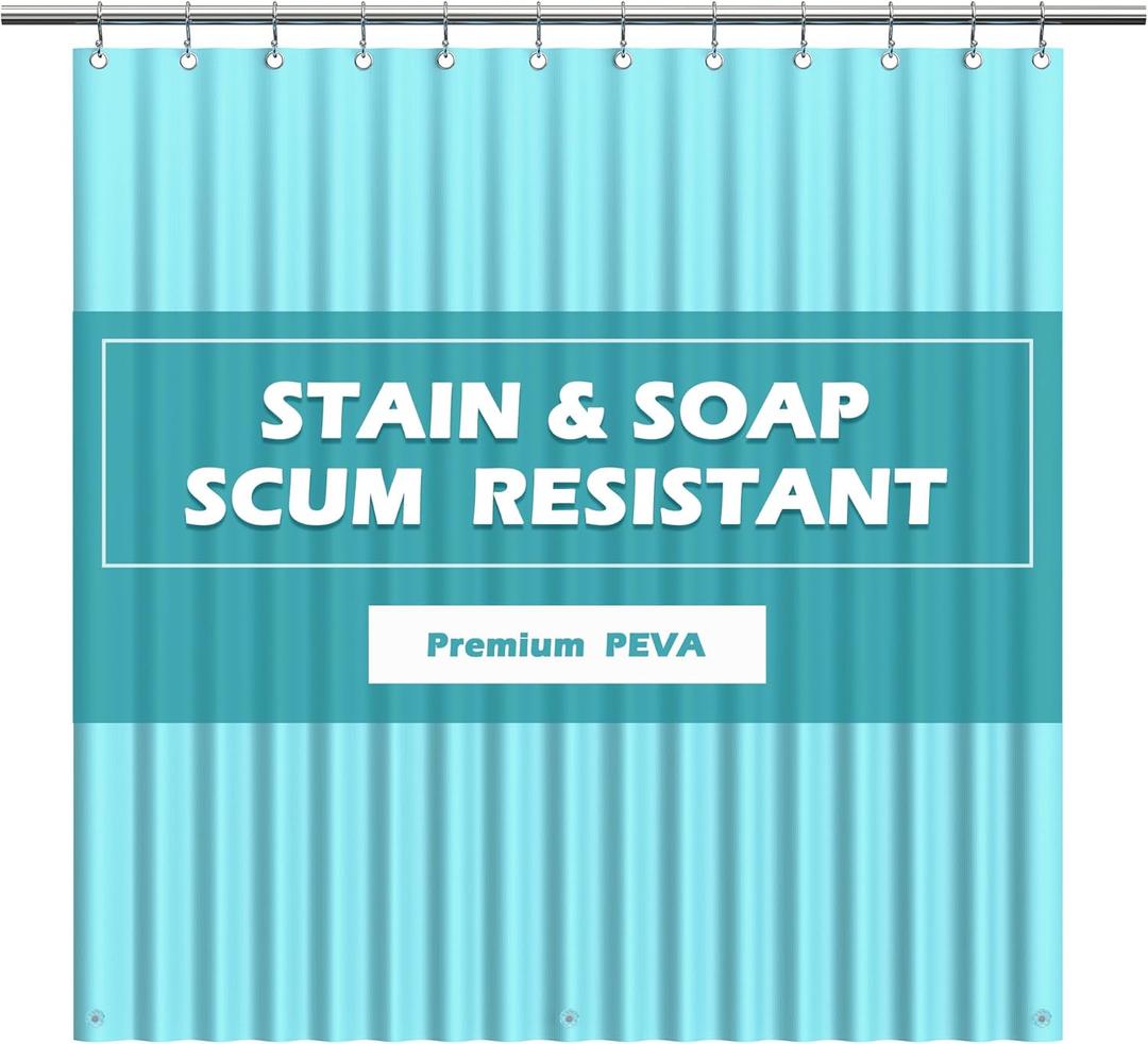 EHZNZIE Shower Curtain Liner Light Weight PEVA, Shower Liner 72x72 Inches, Waterproof, No Chemical Smell with 12 Rust Proof Metal Grommets for Bathroom Shower Curtain, Aqua