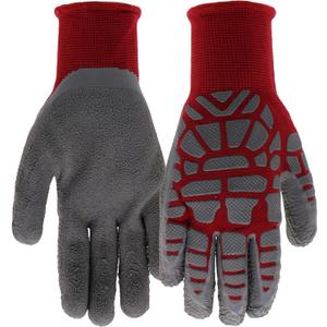 Boss Tactile Grip Micro Armor Foam Latex Dipped Work Glove, Nylon Shell, Water Resistant, Abrasion Resistant (Medium/Large, Red/Gray)