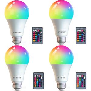 RGB Color Changing Light Bulbs,40W Equivalent,9W RGB LED Light Bulbs,A19 E27/E26 Warm White 6500K,16 Color Multicolor Light Bulb Dimmable Light for Home Party Bedroom Outdoor(4Pack)