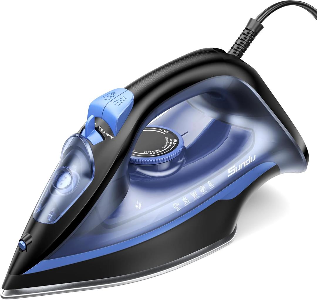 Steam Iron for Clothes, 3-Way Auto Shutoff, Ceramic-Coated Soleplate with Burst Steam, Anti-Drip and Anti-Calc, Self-Cleaning, 1500W Powerful for Home Use Dark Blue