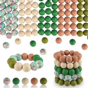 ASTARON 100 Pcs 15mm Silicone Beads for Keychain Making, Brown Green Round Beads for Bracelets Crafts Beadable Pens Decorations Jewelry Making Party Favors Supplies