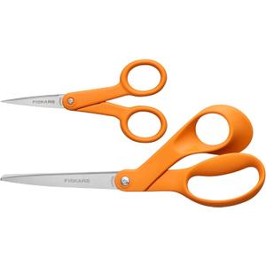 Fiskars Original Orange Handled Scissors 2-Piece Set, 5" Micro Tip and 8" Stainless Steel Scissors, Paper and Fabric Supplies for Office and Arts and Crafts Set, Orange
