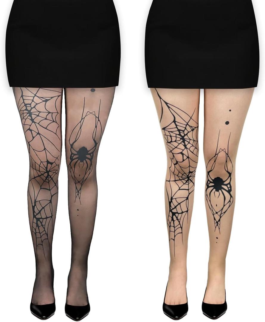 2 Pack Sparkly Fishnet Stockings for Women, Sexy High Waist Tights Rhinestone Fishnets Party Pantyhose (Spiderweb - Black and Nude)