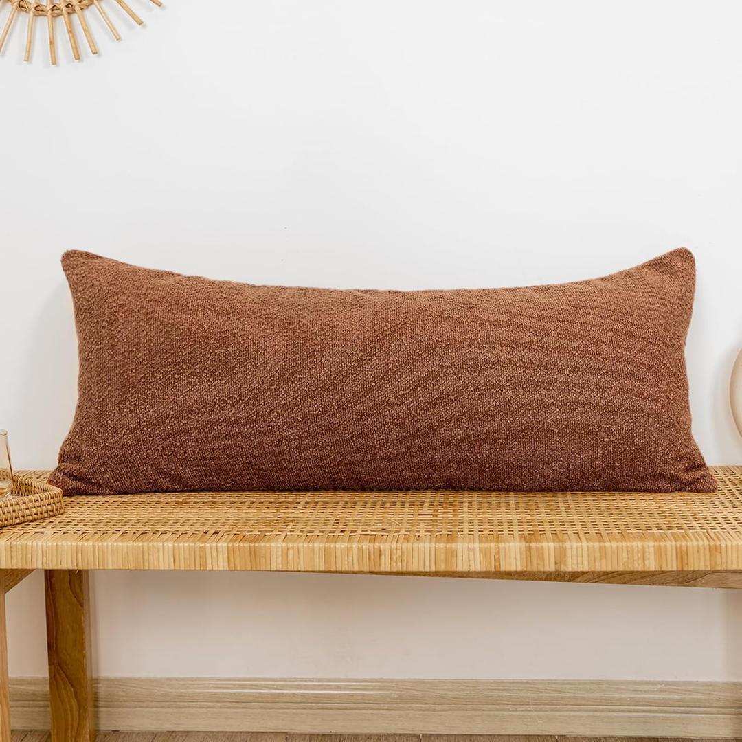 14x36 inch Boucle Lumbar Pillow Cover, Rust Woven Texture Neutral Long Pillow Cover Breathable Cushion Case for Couch Sofa Bed Living Room Home Decor (Cover Only)