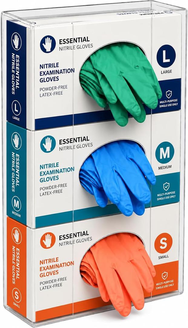 Azar 255630 Acrylic Gloves Box Dispenser Holder Wall Mount – Glove and Facial Tissue Wire Rack for Kitchen, Cleaning Closet, Lab, Exam, Office, Laboratory, Healthcare, Hospital (L)