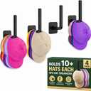 Hat Organizer 4 Pack, Hat Rack for Baseball Caps Holds 10+ Caps Each, Hat Hooks for Wall, Strong Adhesive & Screw Mount Hat Holder, Space Saving Storage for Closet Door Bedroom, RV Accessories, Black