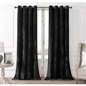 SMILETIME Black Crushed Velvet Curtains 52x90 inch Luxurious Thermal Insulated Soundproof Drapes for Living Room Bedroom Office Soft and Durable Light-Filtering Window Treatments, 2 Panels