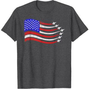 American Patriotic Fighter Jets USA Flag Waving 4th of July T-Shirt (Small)