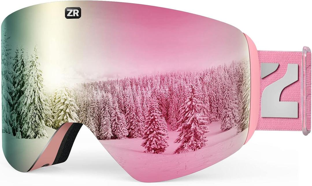 ZIONOR X11 Ski Goggles Magnetic Cylindrical Snowboard Snow Goggles for Men Women (A0-pinkframe Pinklens Vlt6%)