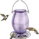 Nature's Way Hanging Glass Hummingbird Feeder for Outdoor Decor, 29 Ounce Capacity Nectar Feeder, 4 Easy to Clean Flexible Ports, Purple Lilac