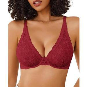 Avidlove Women's Lace Bra Sexy Sheer Underwire Unlined Plunge Everyday Bras Full Coverage Bralettes, M