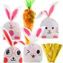 Jetec 100 Piece Easter Goodie Bags Including 40 Pcs 5.5 x 8.5 Inches Bunny Treat Bags and 60 Pcs Carrot Shape Gift Easter Candy Cone Cellophane with 100 Twist Ties Cookie Snack Party(Color Set B)