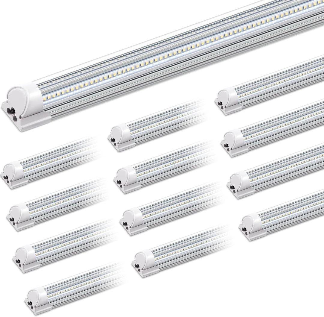 Barrina LED Shop Lights 8FT, 100W 15000LM 6500K Super Bright White, T8 LED Garage Lights, V Shape Clear Cover, High Output Tube, Linkable 8 Foot Strip Light for Workshop, Warehouse with Plug, 12 Packs
