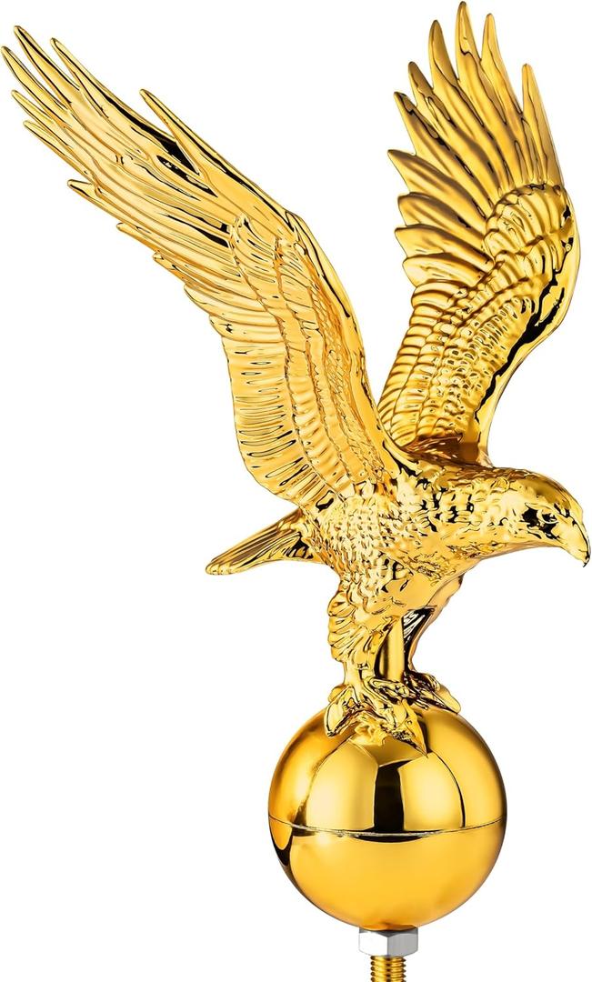 Golden Eagle Flagpole Topper, 13" Eagle Ornament for 20/25/30 Ft Telescopic/Sectional Flag Poles Outdoor, Fit 2" Standard USA Flag Poles, Auro 1 - Gold