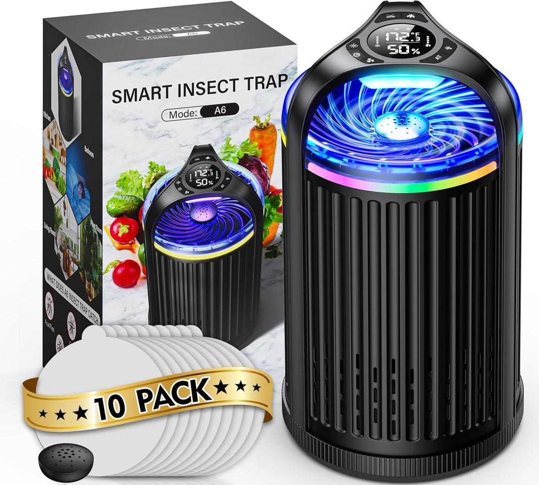 Fruit Fly Traps for Indoors, 2025 New Gnat Traps for House Indoor with UV&Blue Bug Light, Bug Zapper Flying Insect Trap for Fruit Flies, Gnats,Plants Moths with 10 PCS Refill-Black