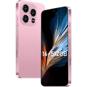 16PM Smartphone New Upgrade 16GB+512GB/6.99" Display 68+108MP Zoom Camera,Tempered Glass Finish, 7000mAh Android 14 Smartphone (Pink)