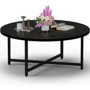 Coffee Table, 31.5" Black Round Coffee Table for Living Room, Center Tables for Family & Office Use, Outdoor Coffee Table Round, Large Black (31.5" D x 17.7" H)