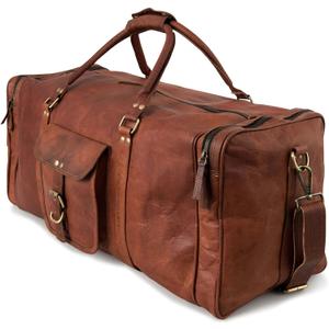 Berliner Bags Vintage Genuine Leather Duffle Bag New York XL for Travel or the Gym, Weekender, Travel Bag, Overnight Bag for Men and Women - Brown