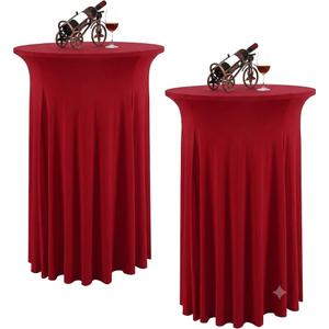 2 Packs Round Cocktail Table Skirt 24"x 43" Spandex Stretch Cocktail Tablecloth with Wavy Drapes, White Spandex Fitted High Top TableCovers for Wedding Bar Party Birthday Banquet Table, Red