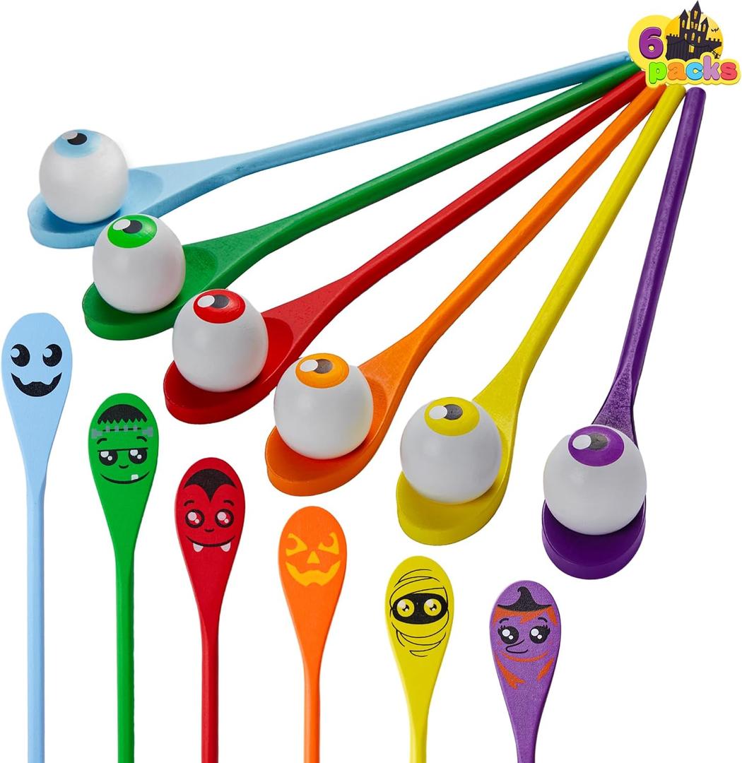 JOYIN Halloween Egg and Spoon Race Game Set; 6 Eyeballs and Spoons with Assorted Colors for Kids Adults Halloween Outdoor Fun Games, Party Favor Supplies, Classroom Activities JOYIN Halloween Egg and Spoon Race Game Set; 6 Eyeballs and Spoons with Assorted Colors for Kids Adults Halloween Outdoor Fun Games, Party Favor Supplies, Classroom Activities